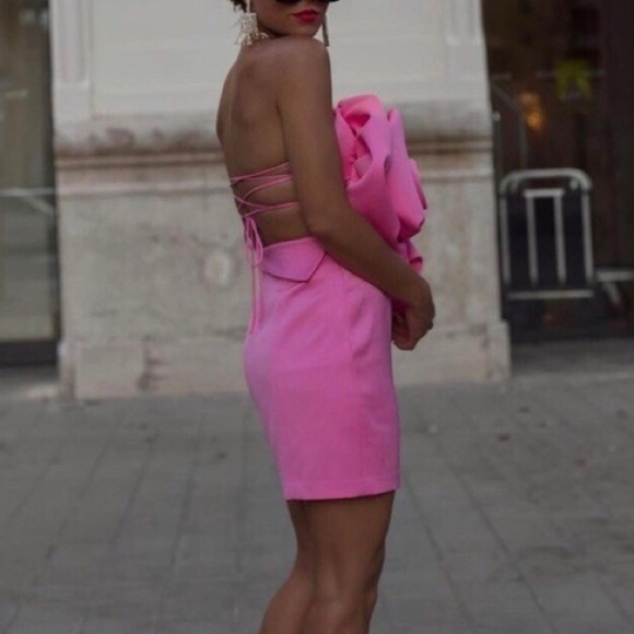 NEW Zara Voluminous Flower Strapless Lace Up Back Mini Dress 7699/308 - Picture 13 of 16